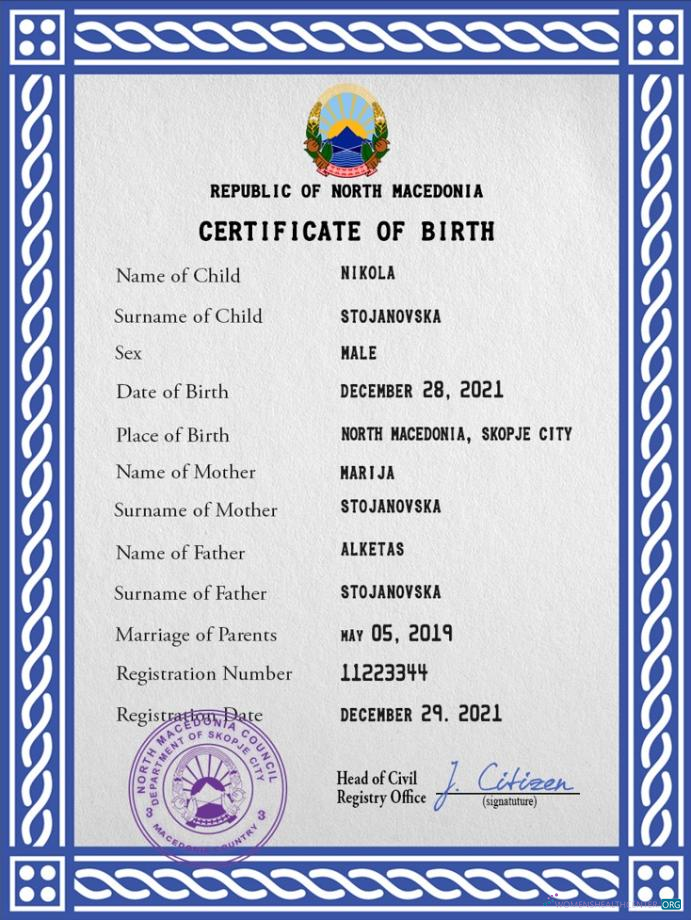 Download North Macedonia vital record birth certificate PSD template Photoshop template